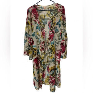 BAND OF GYPSIES Women's Duster Cardigan Kimono Sleeve Floral Sheer XS